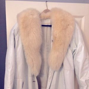 Full length White Leather Jacket with REAL FOX Fur Collar!!!